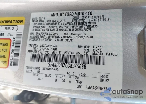 2016 Ford Fusion Se из США, поврежденный, VIN 3FA6P0H70GR375698